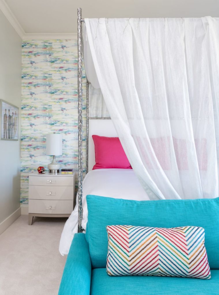 colored pillow accents in guest room home decor