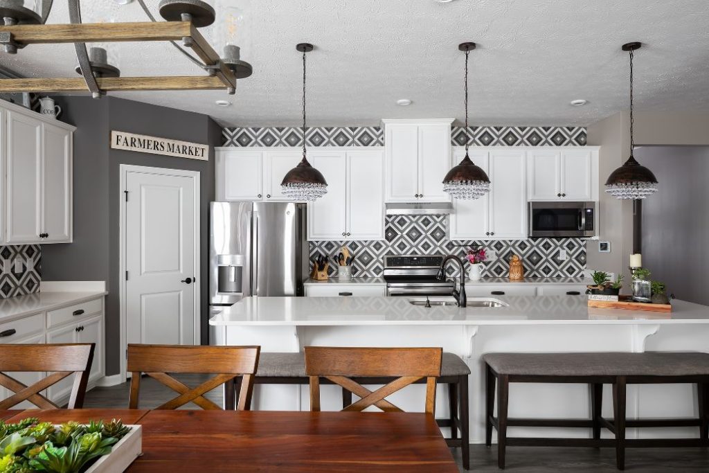 Use of a patterned ceramic tile in a modern kitchen remodel