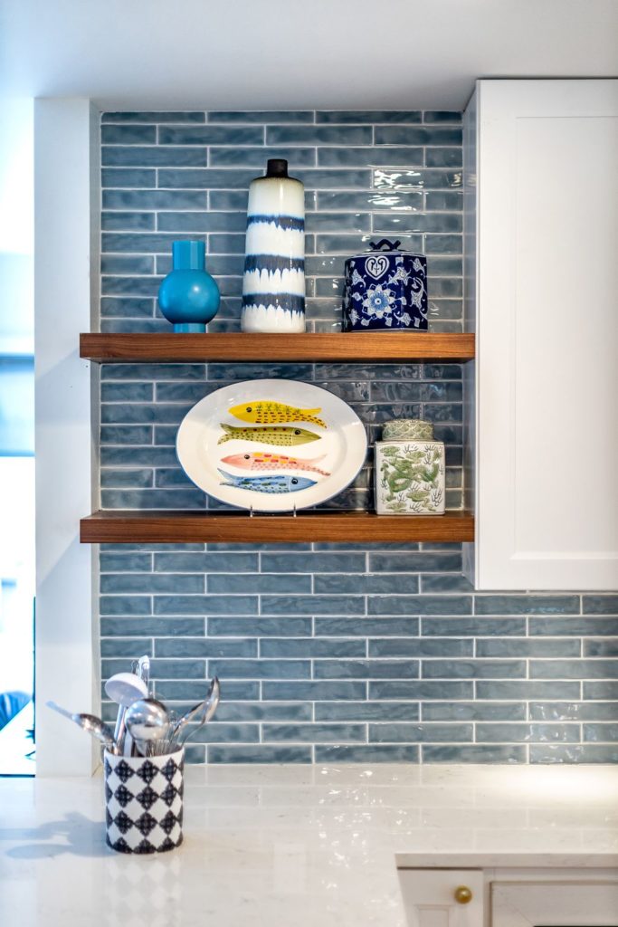 blue beveled tile in the kitchen for a stylistic statement