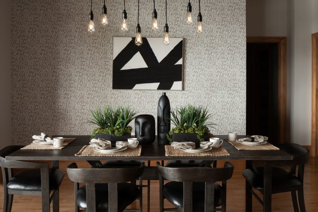 Natural design in a dining area that includes bioliphic design